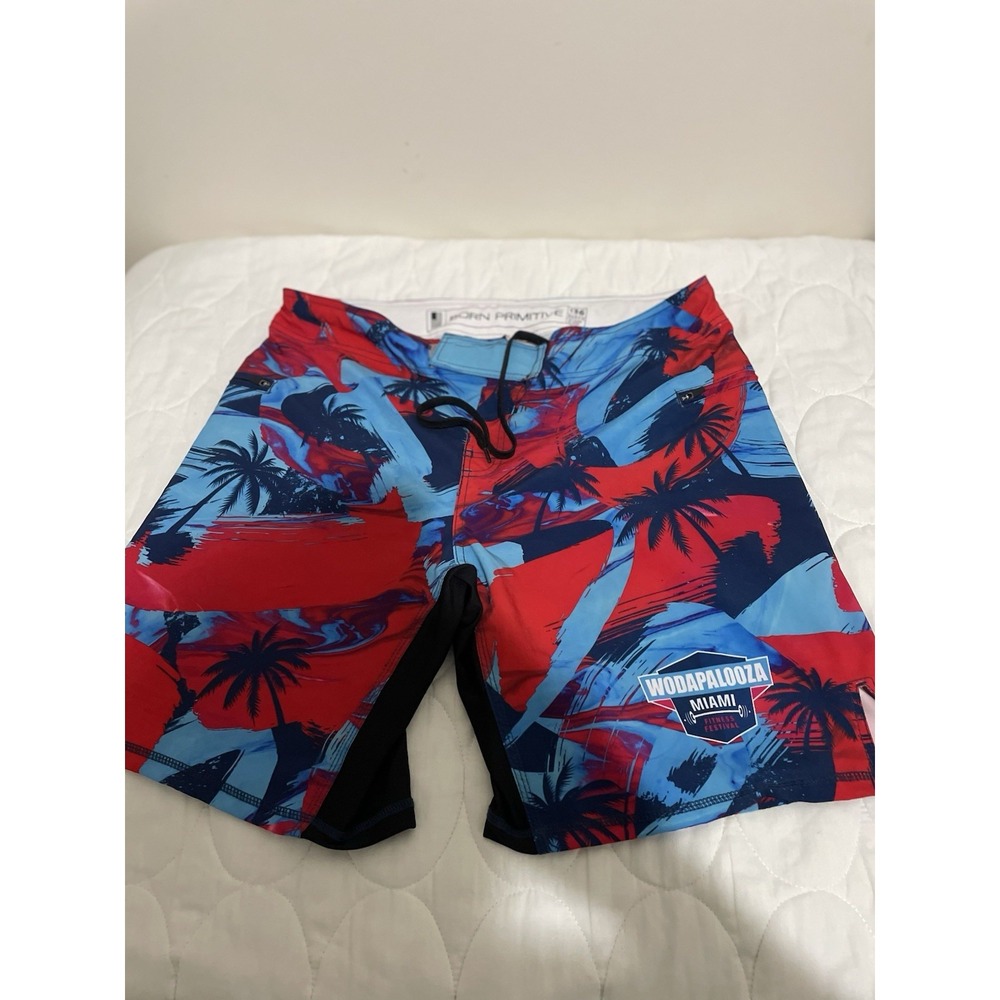 Born Primitive Board Shorts Mens 36 Blue Red Wodapalooza Miami Fitness Festival